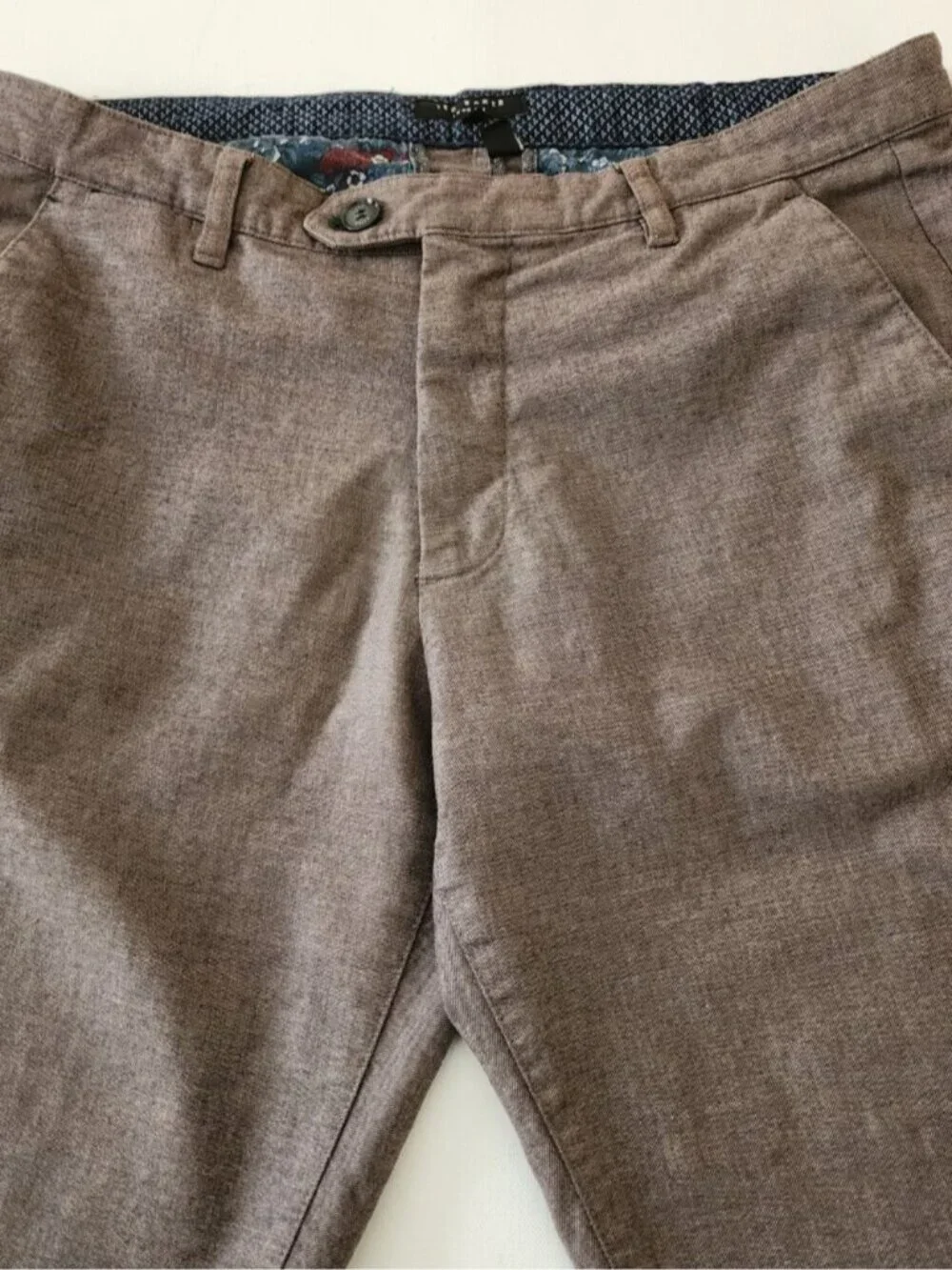 Ted Baker London Tan Brown Cotton Blend Slim Fit Trousers